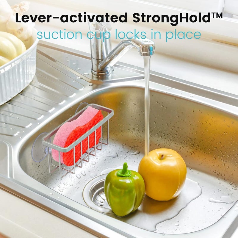 HLOOL Sponge Holder for Kitchen Sink, Kitchen Sink Sponge Holder,Sink Caddy,Dish Soap Holder （Mat Silver） - Image 4
